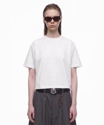 PRINOAR Semi-Crop Short Sleeve T-Shirt - White