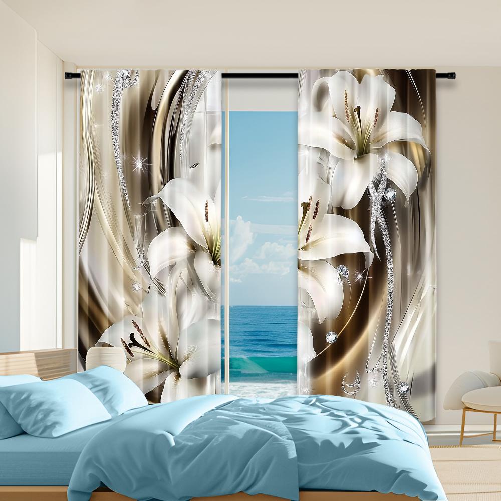 

2Pcs Flower Window Curtains For Living Room Dining Room Study Office Window Treatment Home Decor Design For Privacy 100*130 Rod Pocket 1pcs