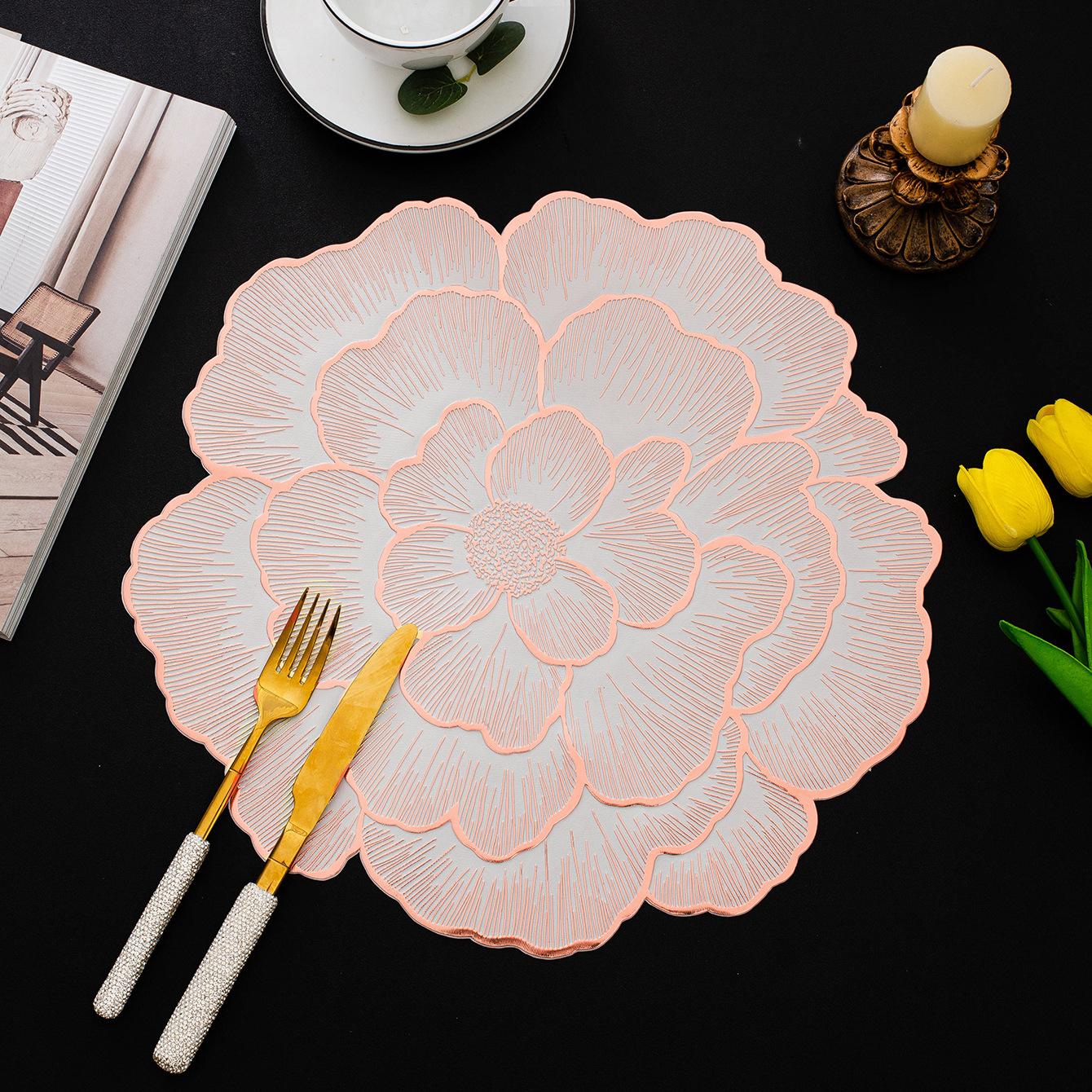 

Скандинавский стиль, Креативный декоративный коврик, Водонепроницаемый, Большой коврик для стола с цветком пиона, Коврик для западной кухни, ПВХ коврик для стола, Теплоизоляция розового золота