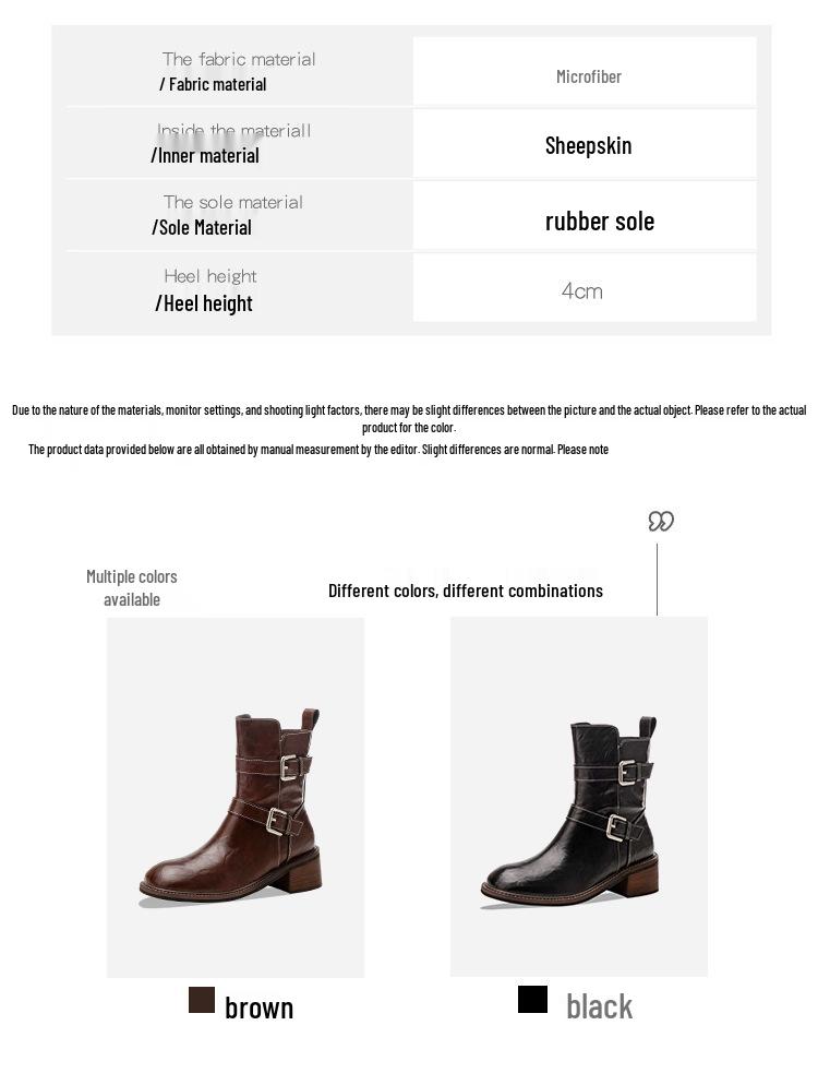 Maillard Retro Distressed Chunky Heel Ankle Boots, Women's Versatile Spring/Autumn Buckle Round Toe Thick Sole Knight Boots