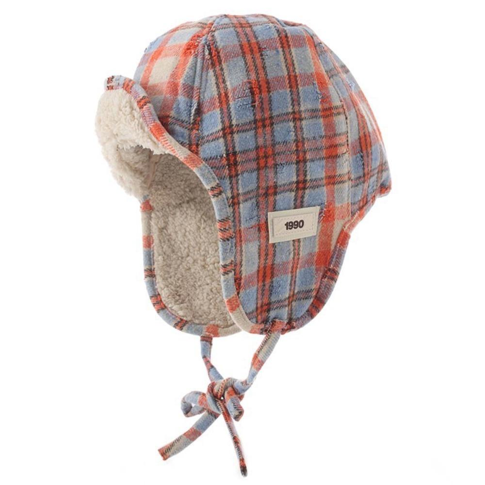 

Fashion Ripped Design Lei Feng Hat Plaid Pattern Lace-up Bomber Hats Warm Fleece Ear Protector Hat Men Women