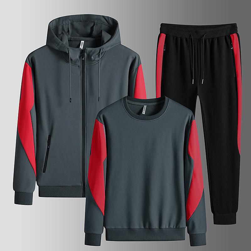 Pánské podzimní mikiny Soupravy Mikina s kapucí O Neck + Cardigan Mikiny+Dlouhé kalhoty Sady 3 ks Pánské tepláky Sportovní oblečení