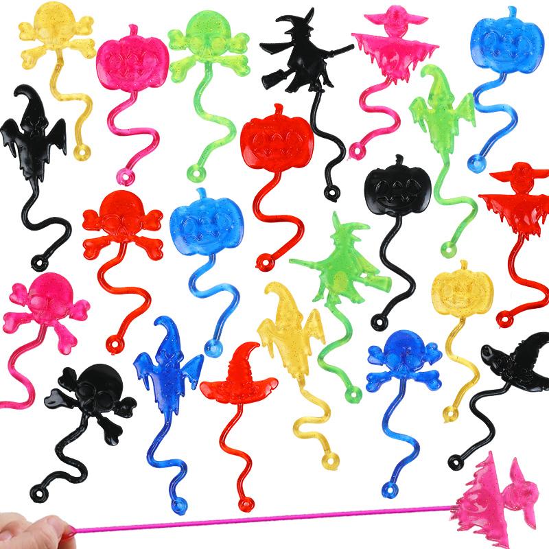 50pcs Halloween Sticky Hand Toys Kids Treat Or Trick Favors Stretchy Pumpkin Ghost Witch Gift Birthday Party Goodie Bag Filler