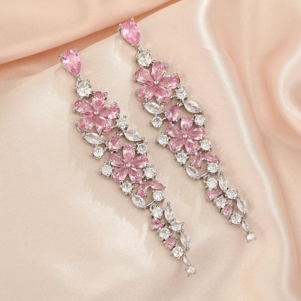 Floral Green Crystal Drop Earrings For Wedding And Party Wear