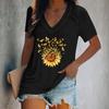 Women's Tops Dressy Summer Fashion Casual Sunflower Print Casual T-Shirt Shoulder Sleeve V Neck Slim Flowy Tunic
