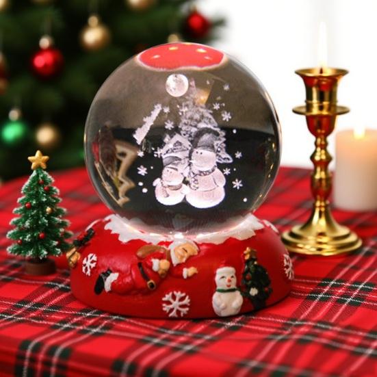 Christmas Faux Crystal Ball Night Light 3D Santa Claus Snowman Elk Glass Ball Lamp with Base Glowing Decorative Glass Sphere Home Bedroom Decoration