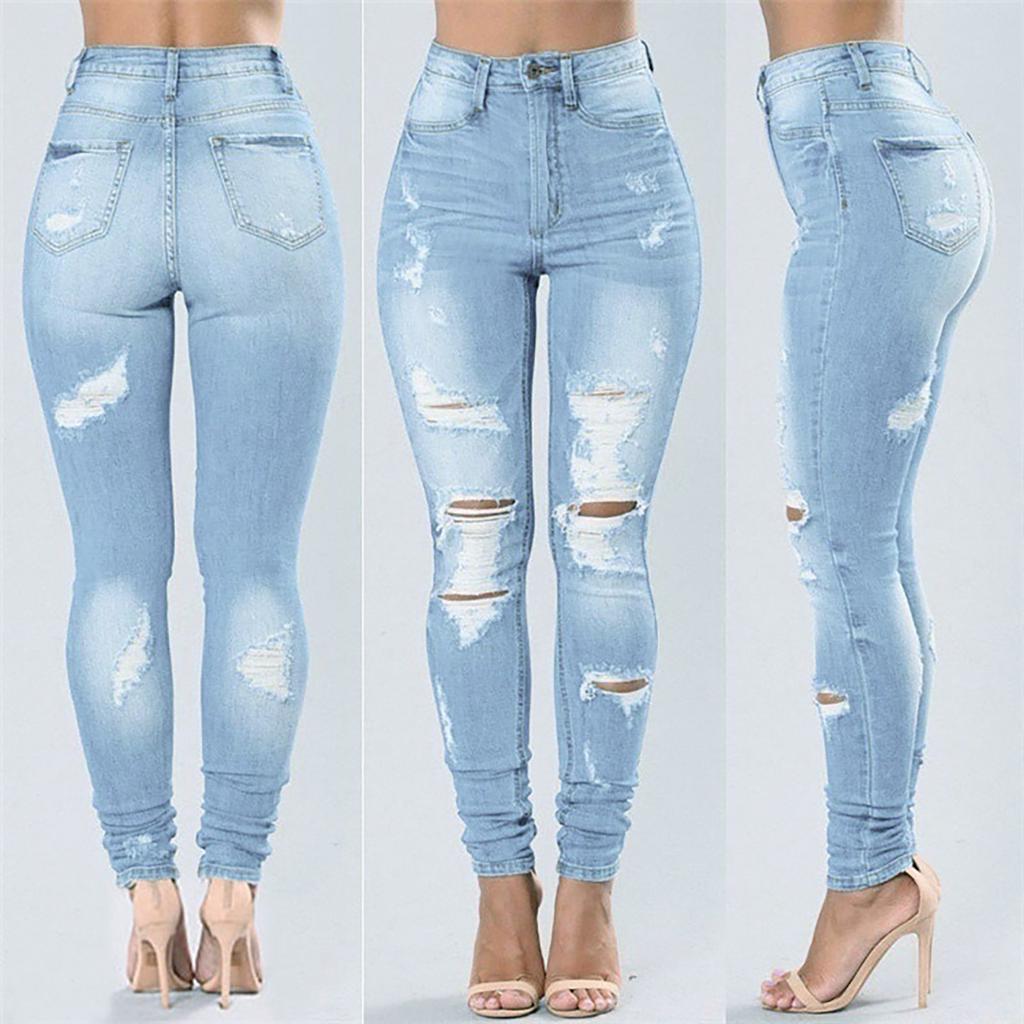 Women Fashion Jeans Fix Sexy Print Ripped Jeans Plus Size Trousers