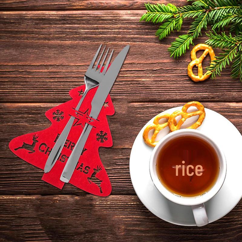 Christmas Tree Cutlery Set: Felt Knife & Fork Holders, Table Mat, Coaster, Party Decor