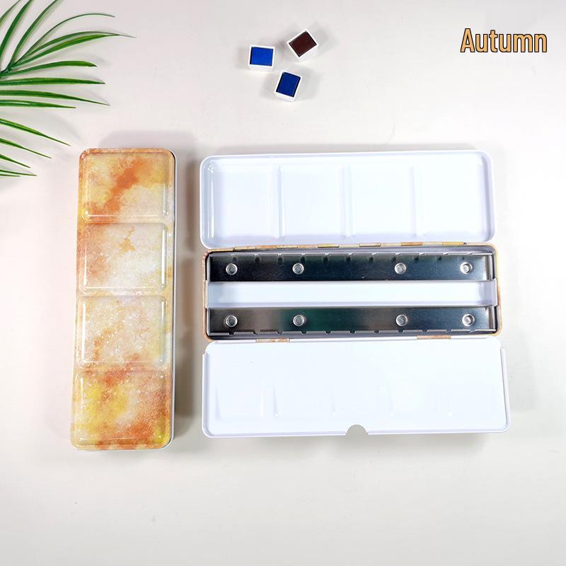24-Color Tinplate Watercolor Paint Box with Card and Brush Holder
