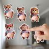 3D Shiba Inu Dog Belly Sticker - Cute puppy wearing orange outfit with soft pink background, silicone self-adhesive Gift