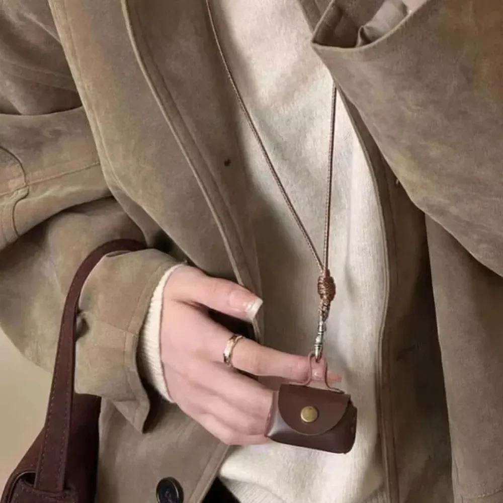 PU Suede Bag Necklace with Long Strap Leopard Print Long Necklace Coin Purse Pendant Wearing Key Bag Necklace Hanging Accessory