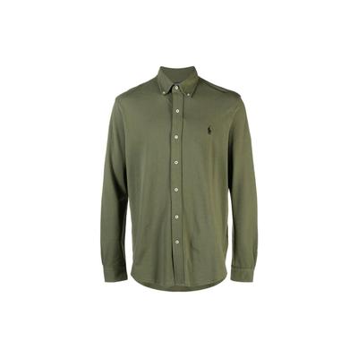 Polo FW22 Solid Logo Embroidered Single-Breasted Long Sleeve Shirt Men Shirts Green 710654408-092