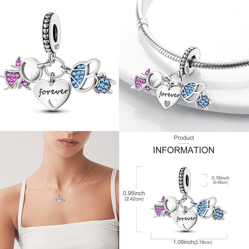 Original 925 Silber Mädchen Charms Perle Herz Liebe Familien Charm Perlen Anhänger Passt Armband Damen Schmuck Geschenke