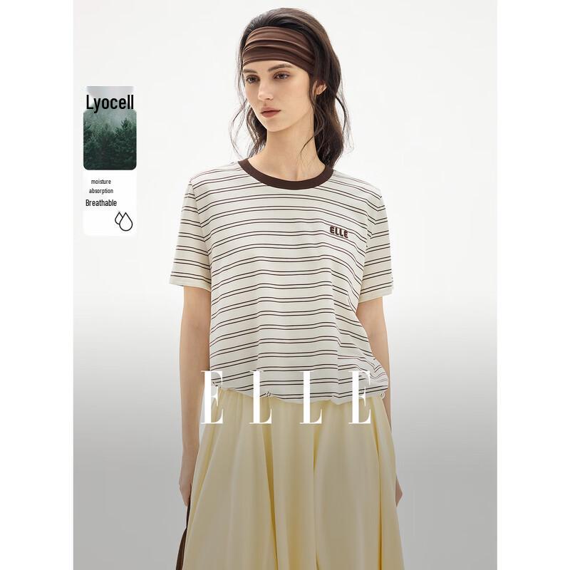 

ELLE Women s Retro Striped Tencel T-Shirt M