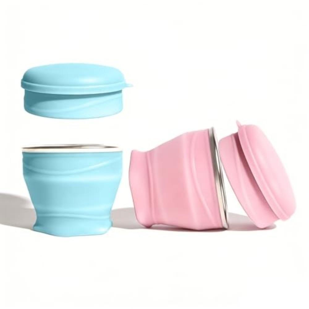 180ml Collapsible Travel Cup with Lid Stainless Steel Rim Mini Silicone Cup with Strap Lightweight Folding Water Cup Outdoor Use