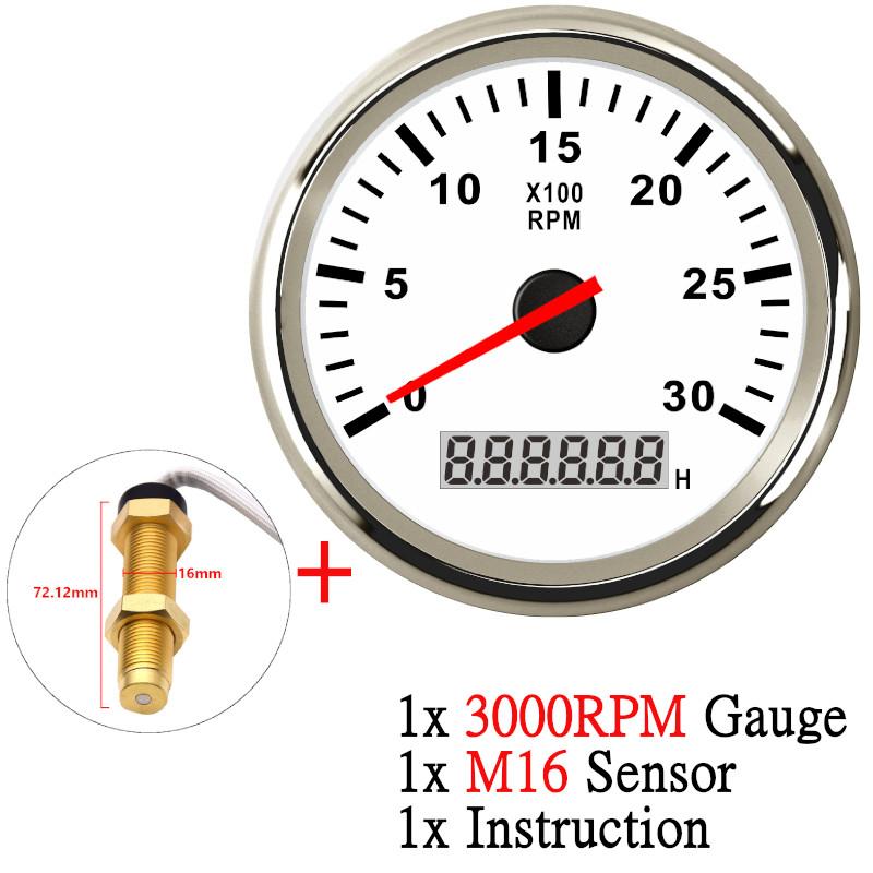 12V/24V 85mm Boat Tachometer Marine Tacho Meter Gauge LCD Hourmeter 8000RPM 6000RPM Car Toerenteller With Sensor M16