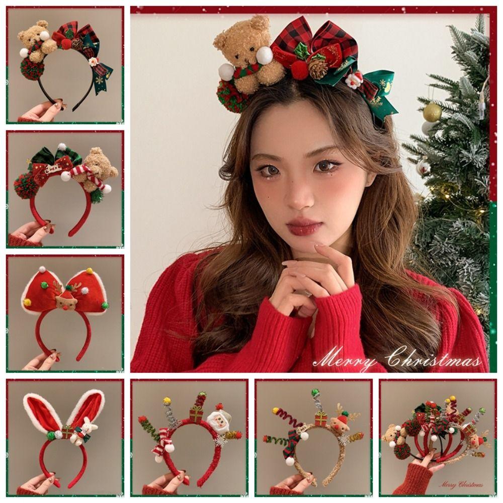 Elk Hair Hoop Antlers Headband Christmas Decoration Plush Bow Red Hair Band  Christmas Decoration