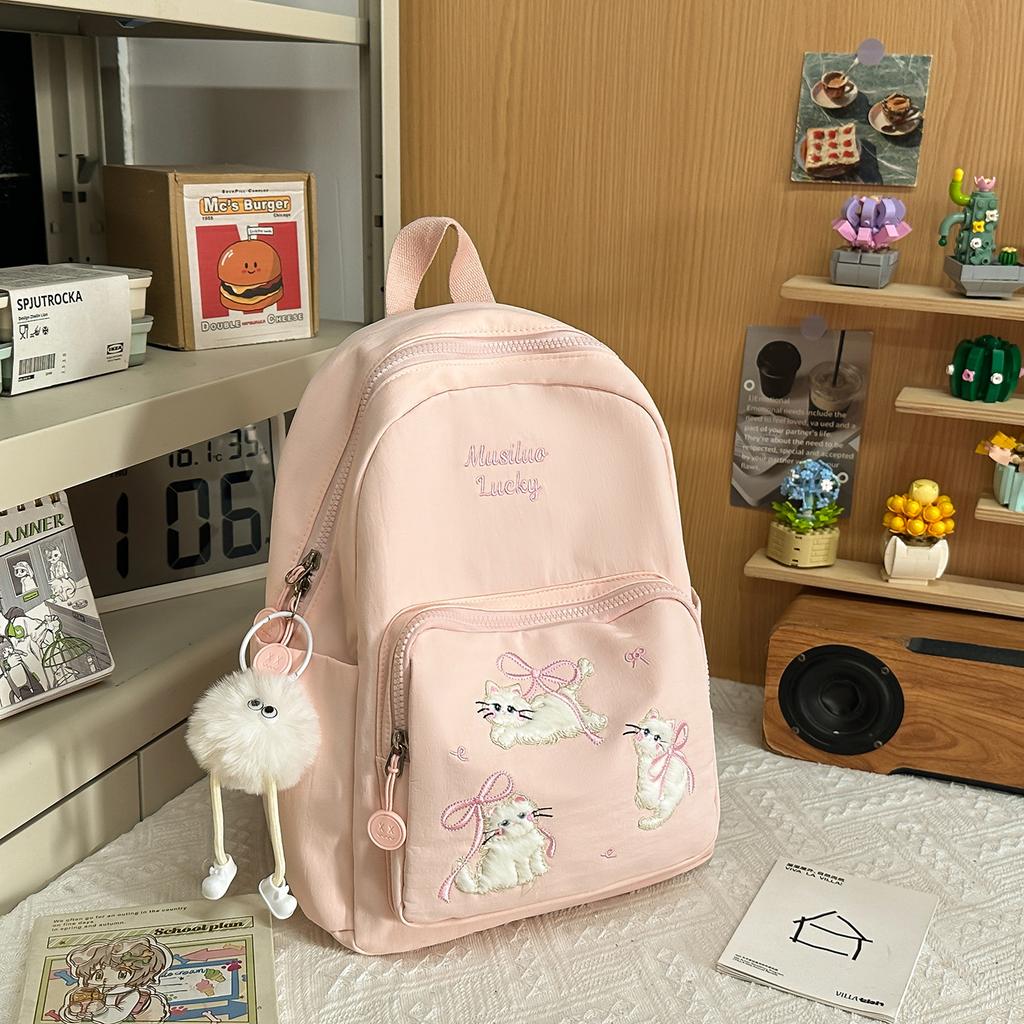 Schoolbag Cute Cat Embroidered Schoolbag Junior High School Girls High Value Ins Niche Design Sense Lightweight Research Backpack