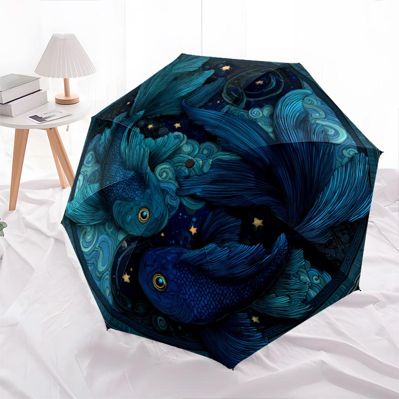 Starfish Pattern, Automatic Folding Umbrella, Portable and Foldable Design, 8 Ribs, a Christmas or Birthday Gift.