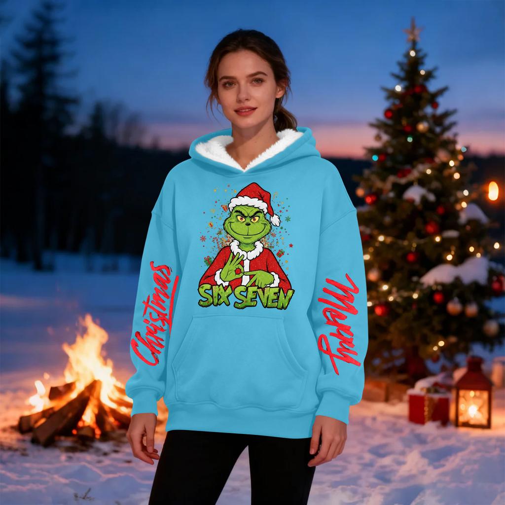 Women's Casual Fashion Plus Velvet Thickened Christmas Print Hooded Sweatshirt