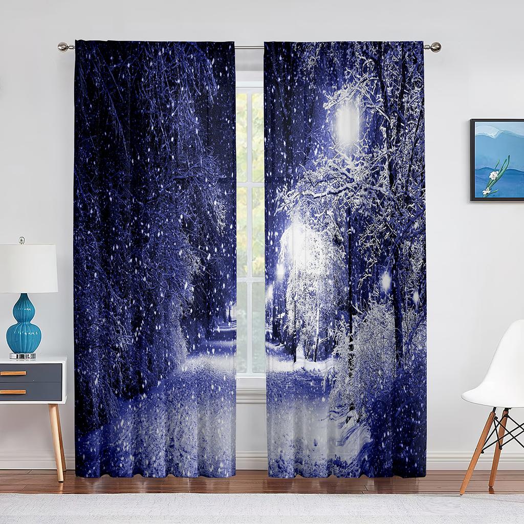 Winterwald-Berglandschaft mit schneebedeckten Bäumen, transparente Voile-Vorhänge für Wohnzimmer, Schlafzimmer, Tüllvorhänge, Fensterbehandlungen