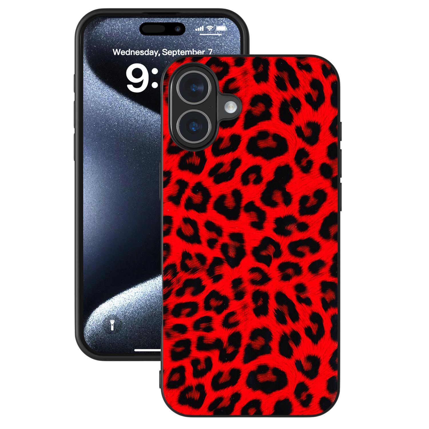 

ABEEL For iPhone 16 Case PU Leather Coated TPU Leopard Phone Cover