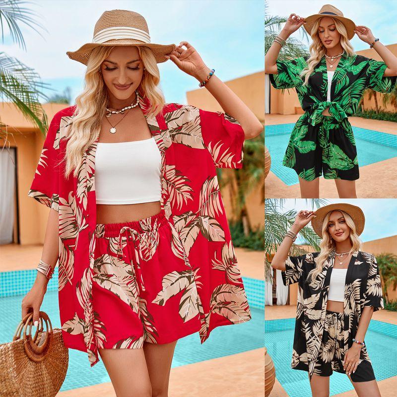 Cardigan Set2025 European and American Summer New Women clothes Fashion Print Leisure Vacation Cardigan Shorts Set