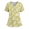 Women's Loose Short Sleeved Fashionable Flowers And Plants Printing V-neck Buttonable Side Slit Top T-shirt