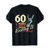 Men's 60th Birthday Rock 'n' Roll T-Shirt - 60 Years of Being Wild & Crazy Retro Music Theme, Black Short Sleeve with Golden 60 Number & Rock