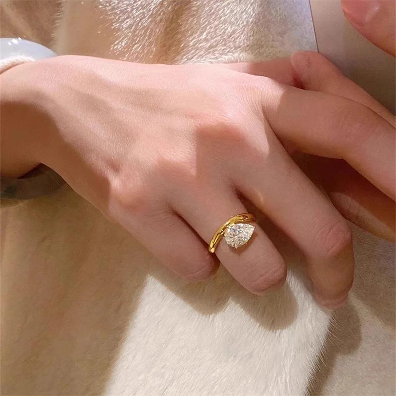 Exquisite Zircon Ring for Women Gold Color Wedding Jewelry Opening Adjustable Index Finger Rings Retro Aesthetic Accessories