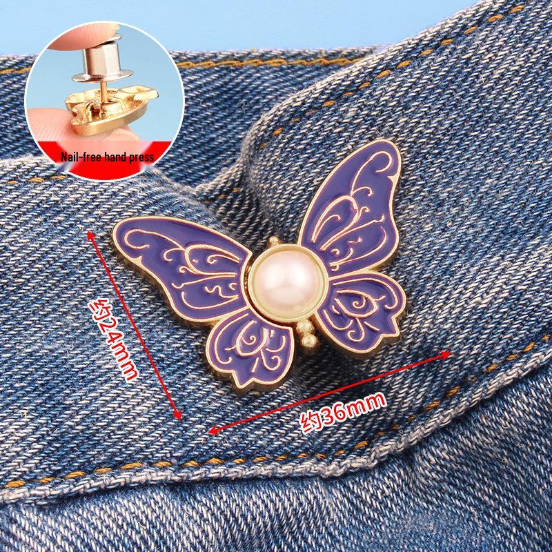 

Джинсы без проколов с завышенной талией и декоративными жемчужными пуговицами No-sewing No-nail