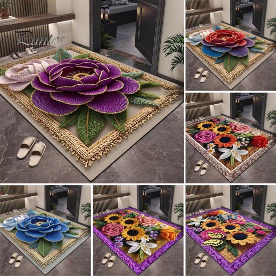 Absorbent Bath Mat Floor 3D Flower Pattern Bathroom Rug Highly Quick Door Friendly Dry Non-Slip Rubber Backing Kitchen Shower Laundry Room No Curl