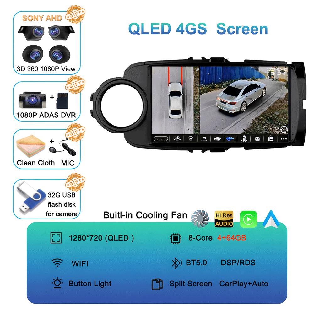 Car Radio For Toyota Yaris LHD RHD 2012-2017 Multimedia Stereo Video Player Android 14 BT DSP Auto Carplay GPS Navigation