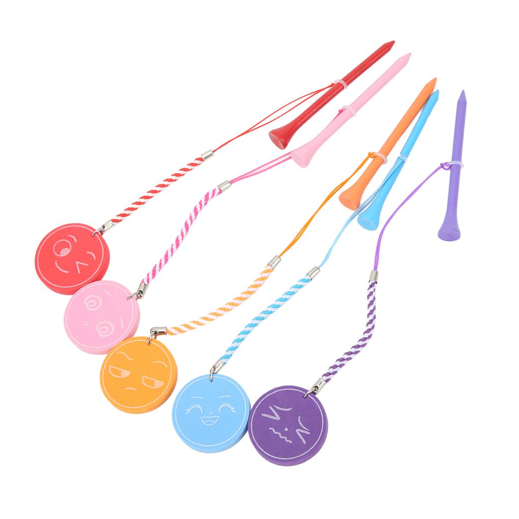 5Pcs 3 1/4 Inch Golf Wooden Tees With Anti Loss Rope Magnetic EVA Foam Multi Color Expression Pattern