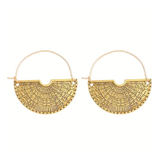 1 Pair Women Earrings Retro Bohemia Style Drop Earrings Fan-Shaped Semicircular Design Distressed Earrings