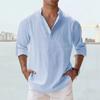 Men's Linen Stand-up Collar Long-sleeved T-shirt Loose Undershirt Solid Color Long-sleeved Cotton and Linen Shirt Men's
