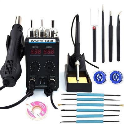 750W 8586D Soldering Station 2-in-1 Hot Air Gun, LCD Display Screen, Dual Digital Display, Soldering Iron, SMD Repair Station