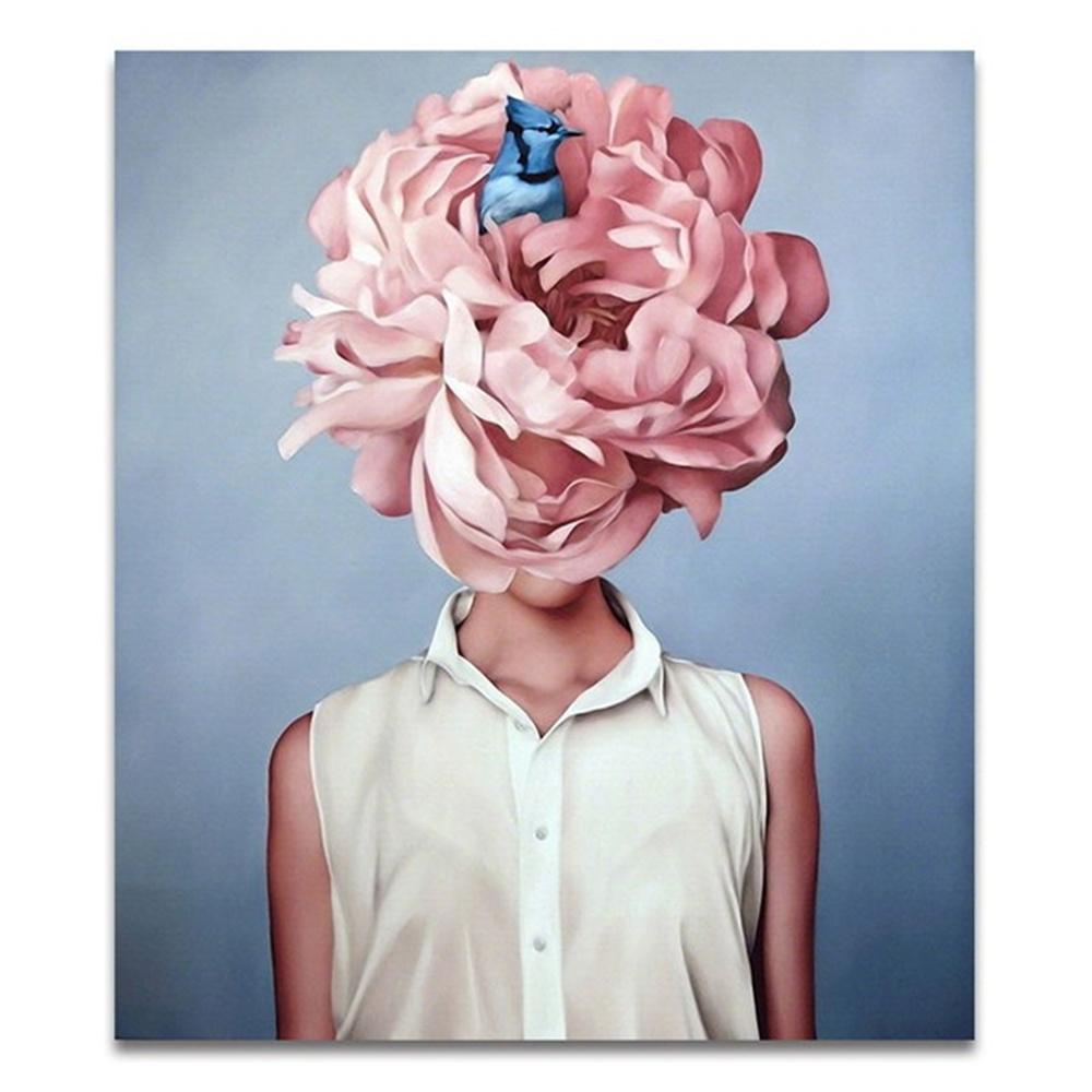 Nordic Flowers Head Woman Canvas Paintings On the Wall Art Posters And Prints Feather Girls Wall Pictures Home Decoration