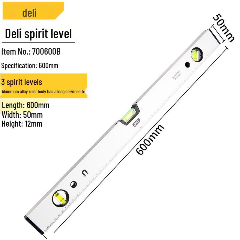 Livella a bolla in alluminio ad alta precisione Deli Tools - Resistente alle cadute, Righello magnetico per uso domestico