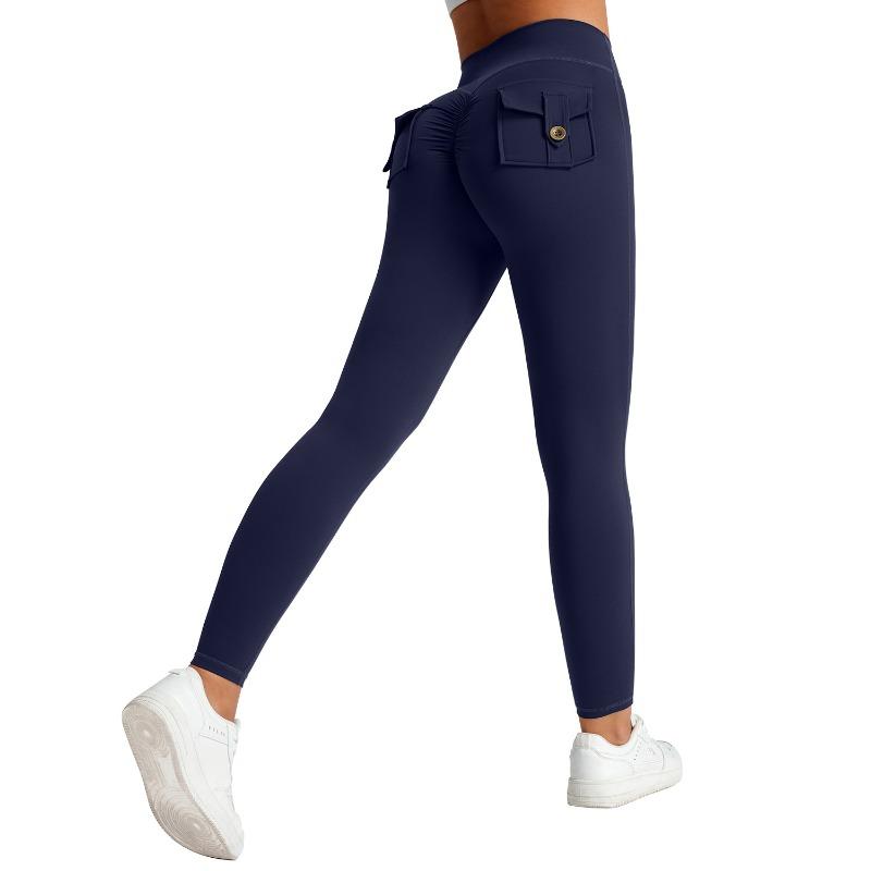 Tooling Hip Lift Yoga Pants High Waist Pocket Sports Fitness Pants Women's Nude High Elastic Running Quick Drying Sports Leggings