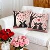 4pcs Valentine'S Day Throw Pillow Covers | Love Under Tree Animals Designs, Zip Closure, Polyester, Hand Wash Only, Suitable for Bedroom