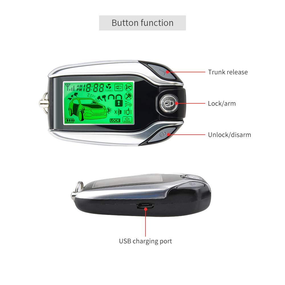 EASYGUARD EC204 PKE Car Alarm System with Passive Keyless Rechargeable LCD Pager and Shock DC12V 2-Way Entry, Display, Warning,