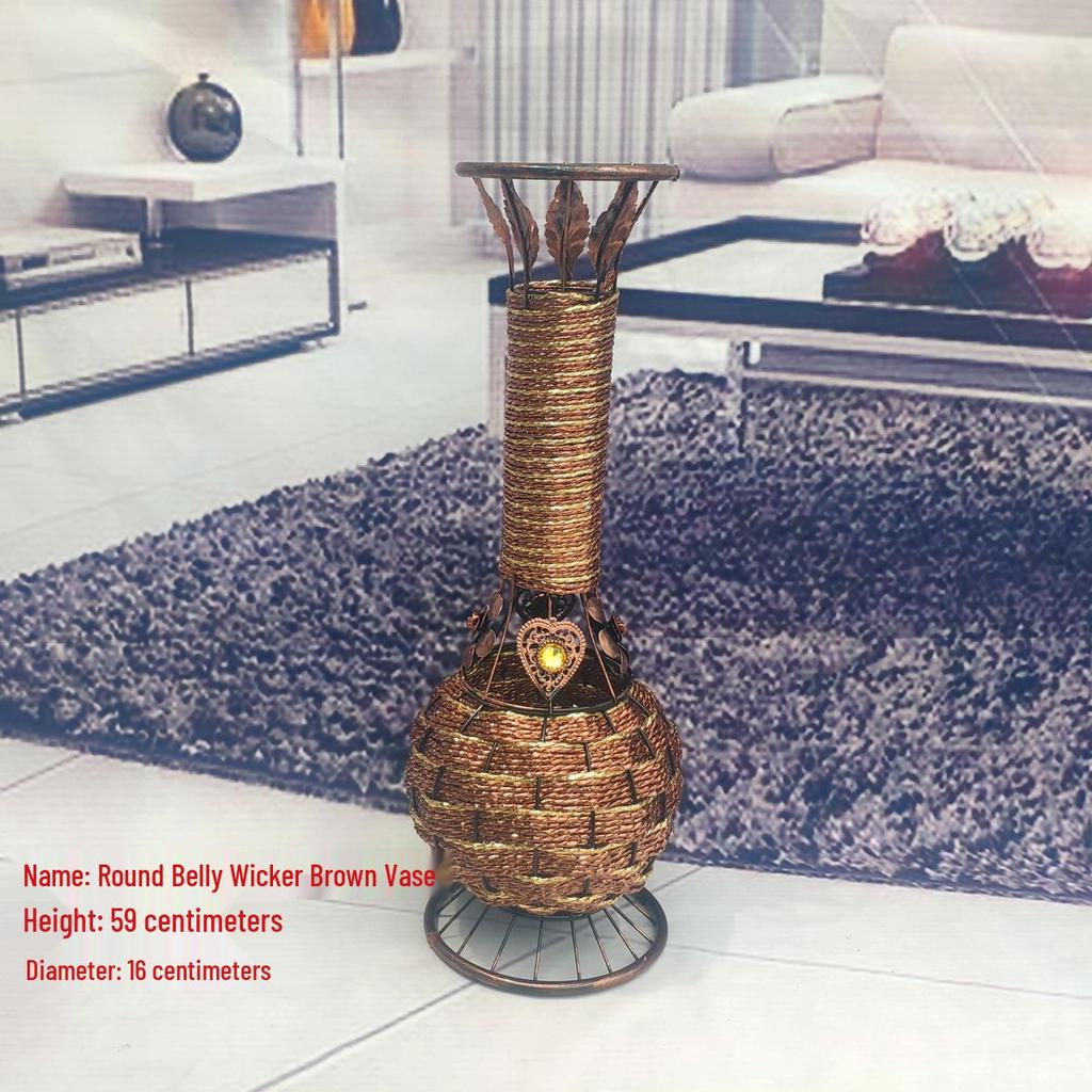 Nordic Large Resin Rattan Vase for Dried Flowers - Ceramic Look, Iron Art Floor Decoration.