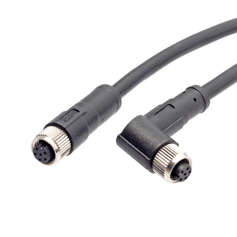 M8 Waterproof 34-Pin 5/6-Core 8-Hole Elbow Connector IP67 Male-Female with Pre-embedded Wire.