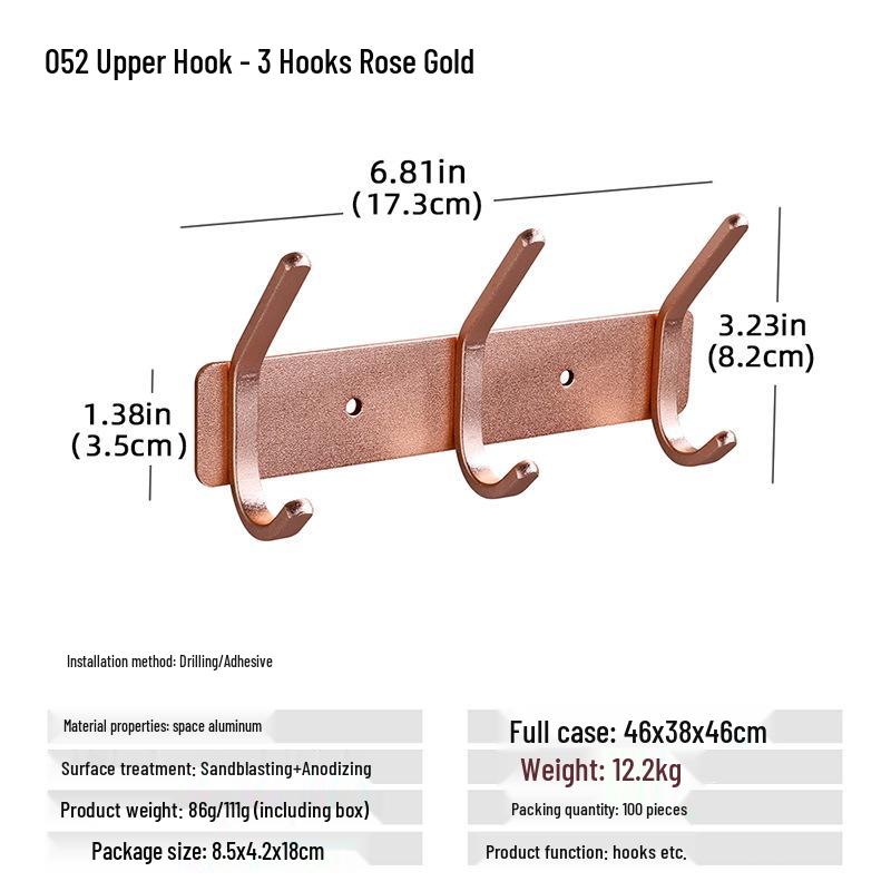 Wall-Mounted Black Aluminum Clothes Hook Rack