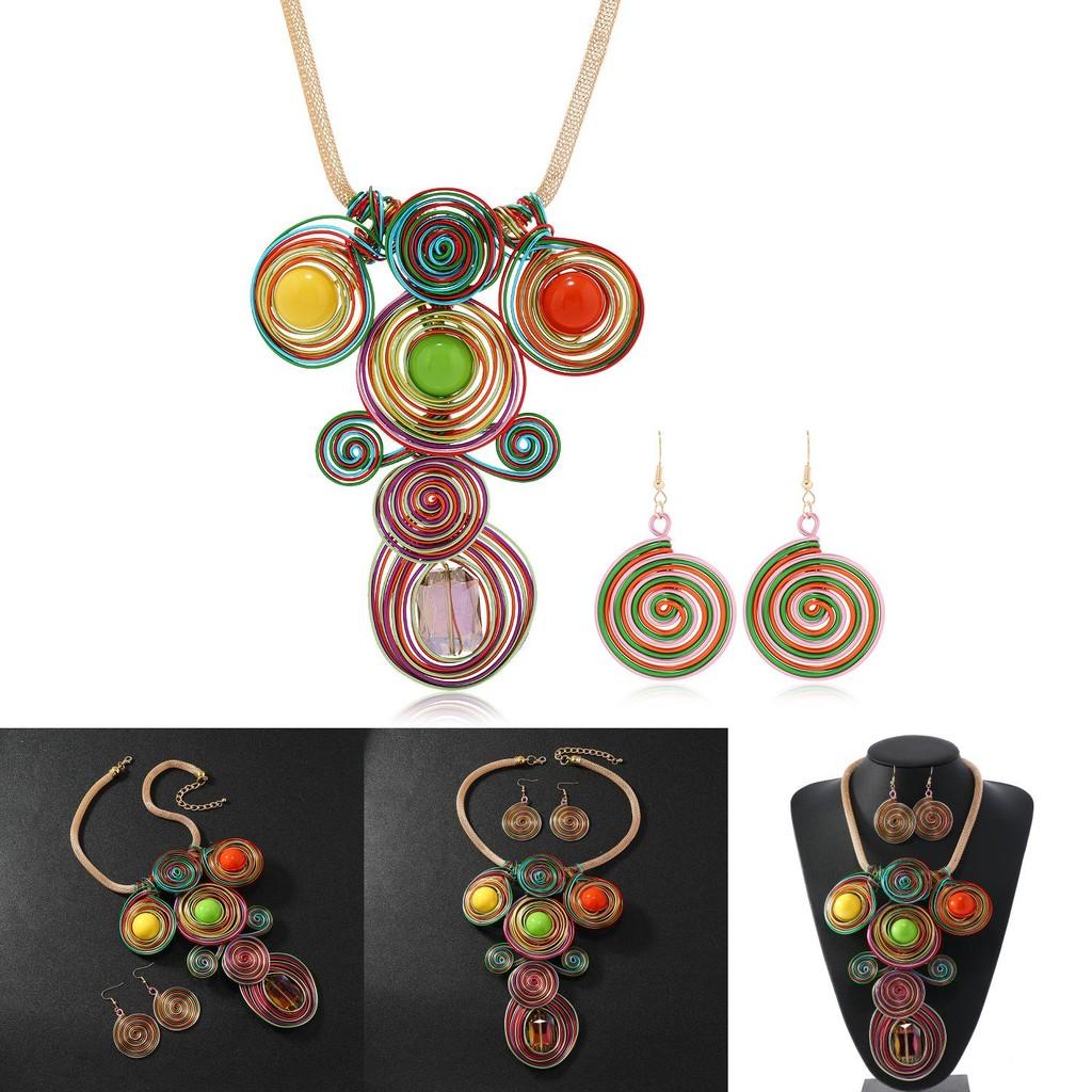 Jewelry Set With Crystal Beads And Aluminum Wire Handcrafted Flower Pendant For Women