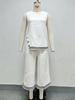 2026 Summer Women's Cotton Linen Two-Piece Set: Sleeveless Side Slit Top & Wide-Leg Cropped Pants
