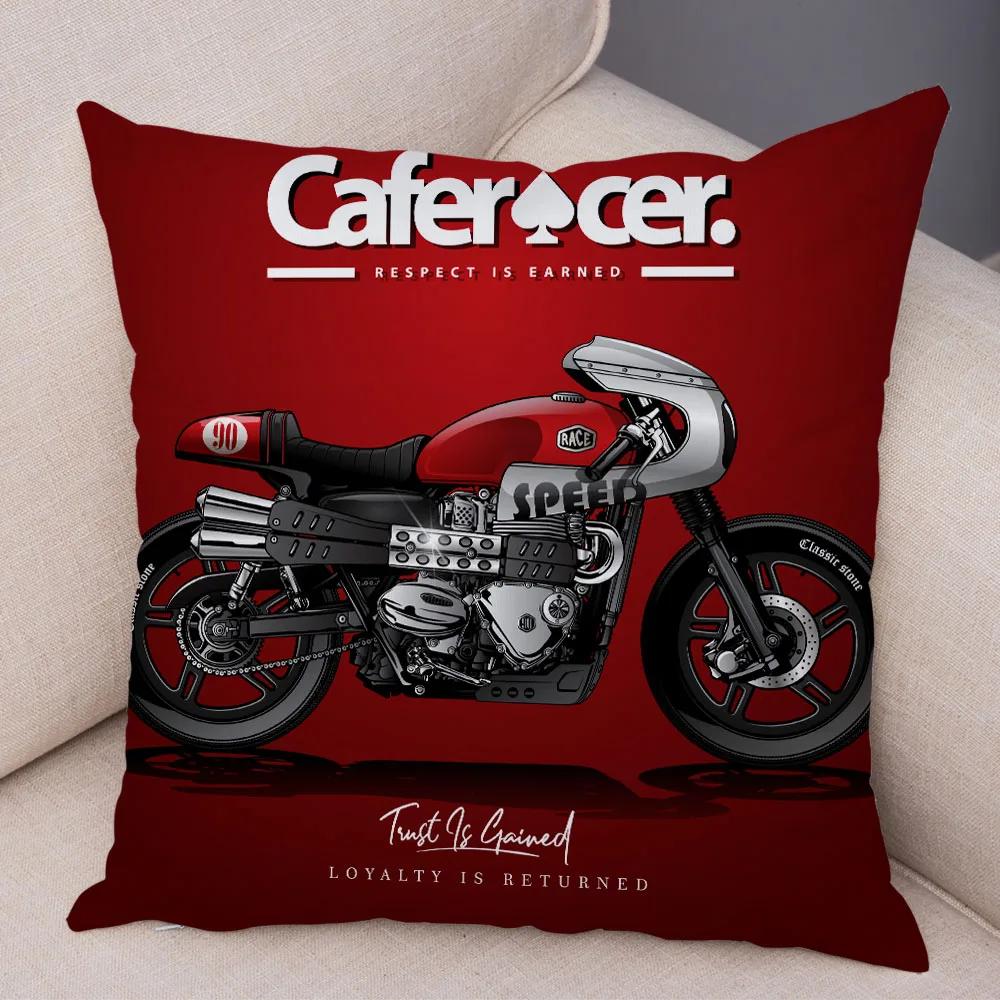 Bunter Motorrad Kissenbezug Dekor Vintage Stil Motorradrennen Kissenbezug Weicher Plüsch Kissenbezug für Sofa Zuhause Auto 45x45cm