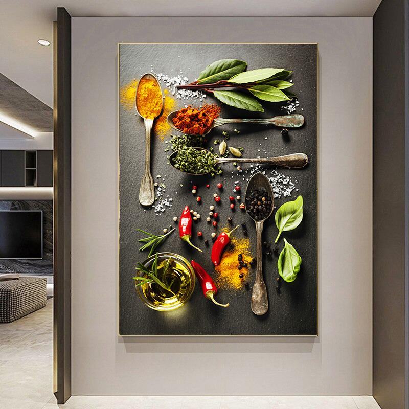 Kitchen Wall Art Herbs Spices Cooking Canvas Painting Nordic Home Decor Restaurant Posters And Prints Dining Room Mural Unframed