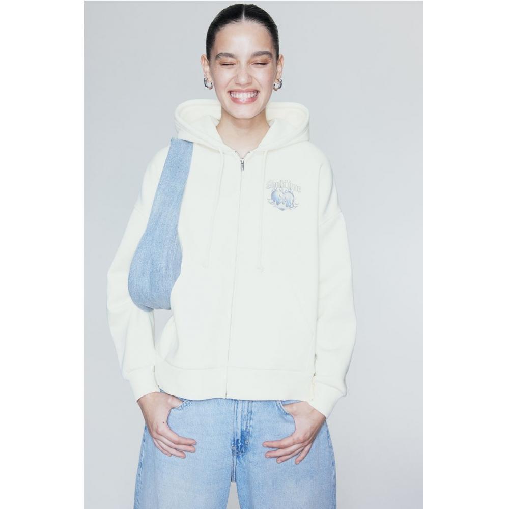 

HM Design Details Толстовка свободного кроя на молнии с капюшоном кремового цвета